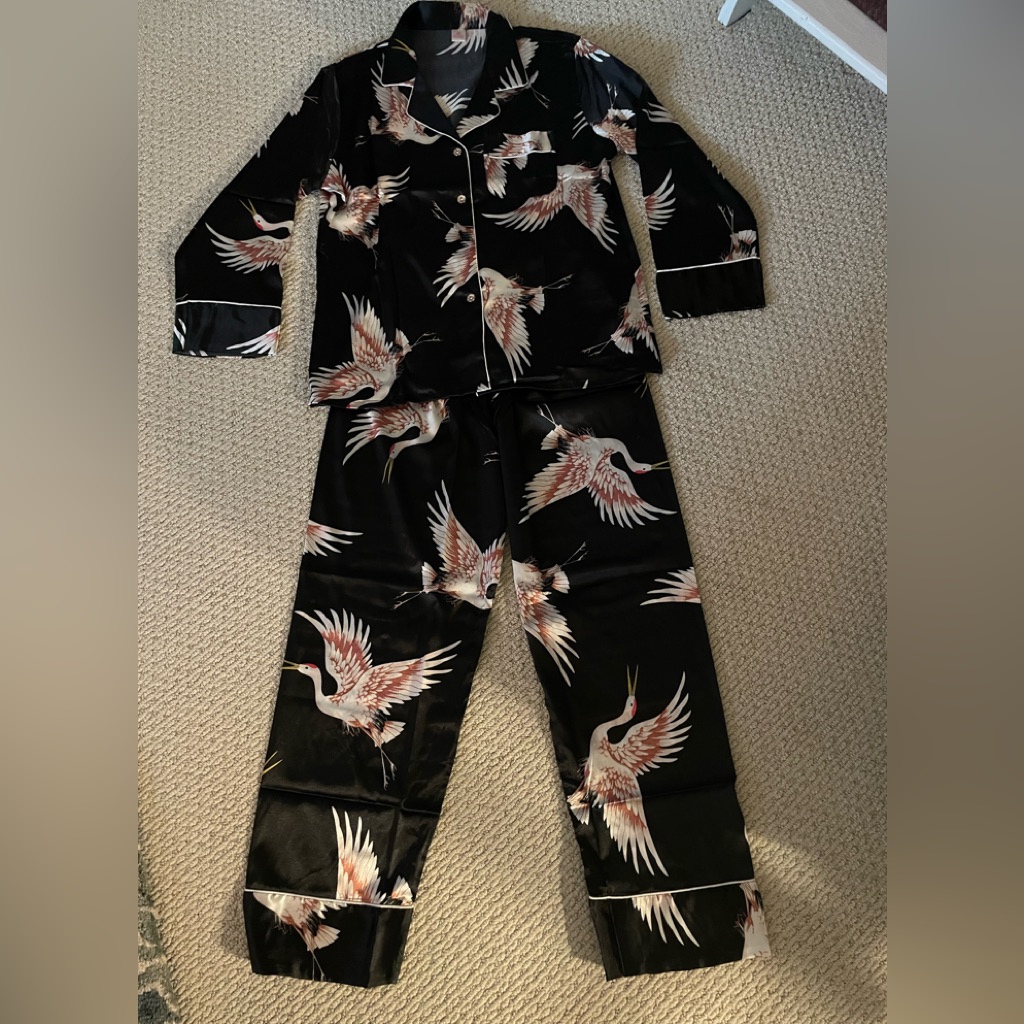 Satin Feel Crane Pajamas